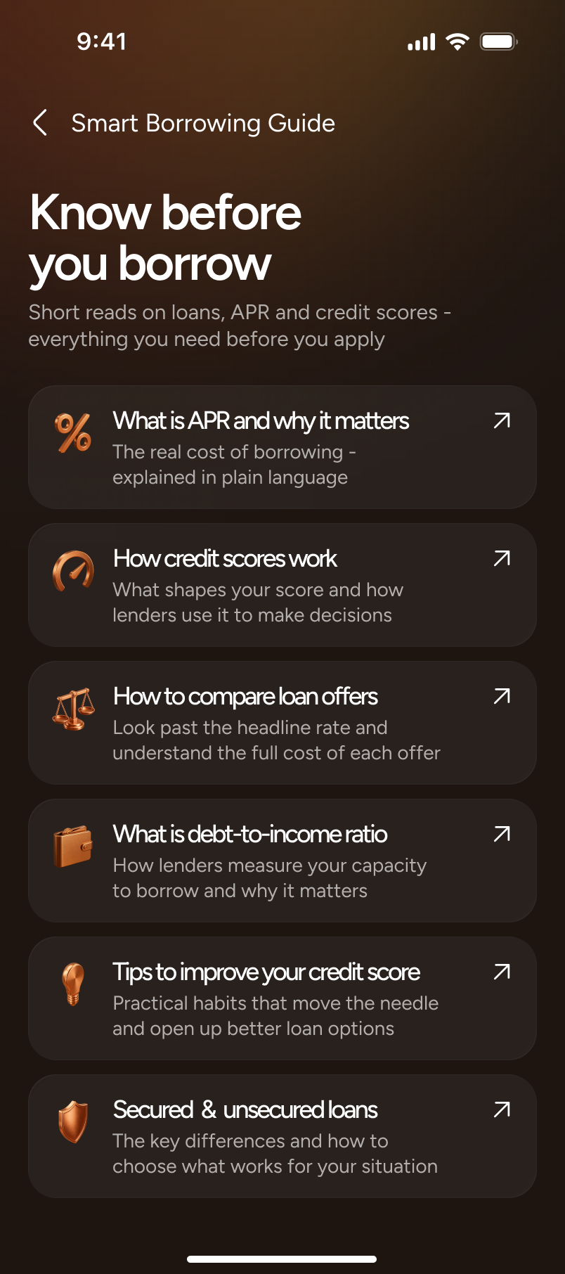 App screen: Know before you borrow